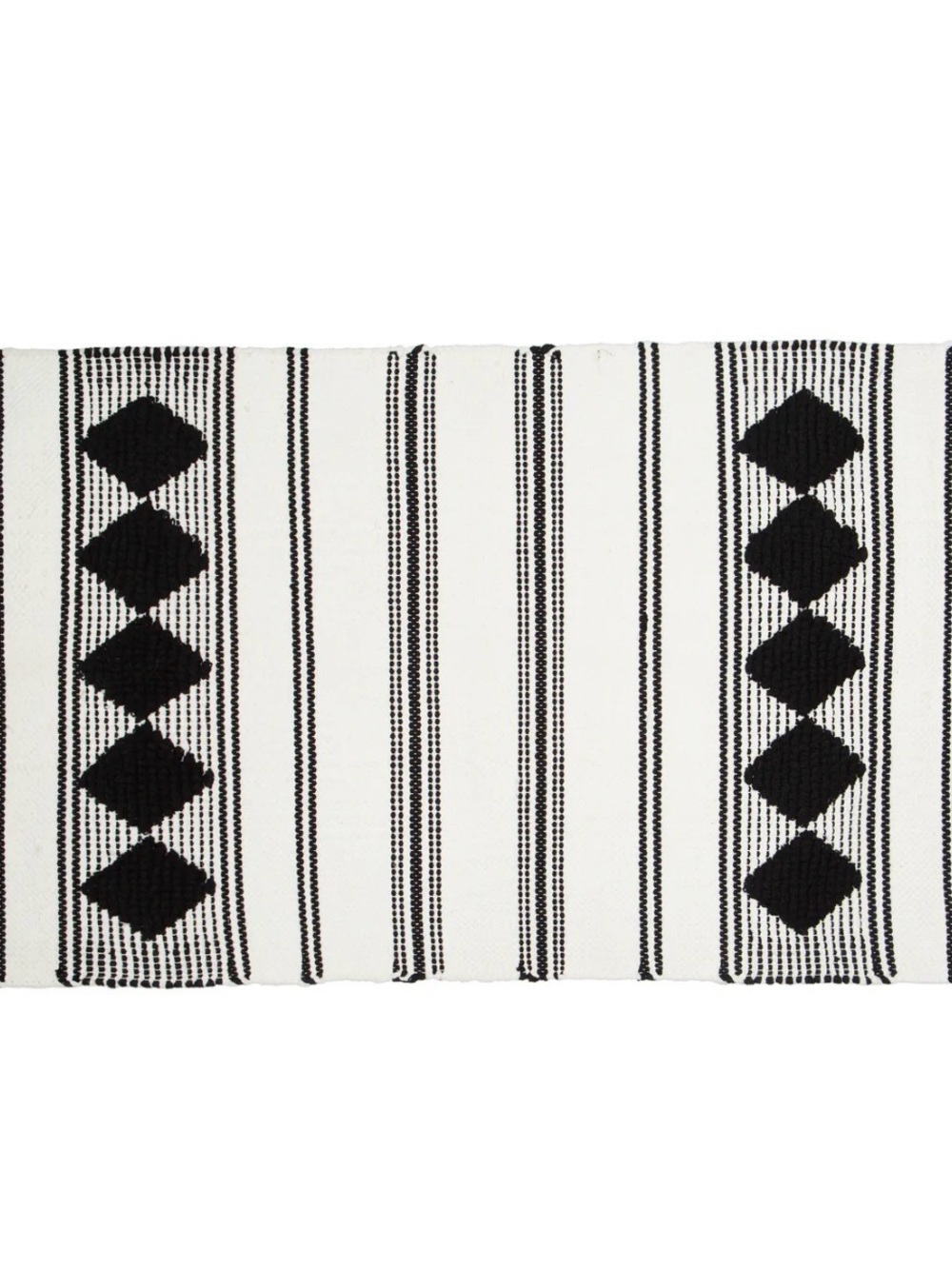 Woven Black and White Geometric Accent Rug